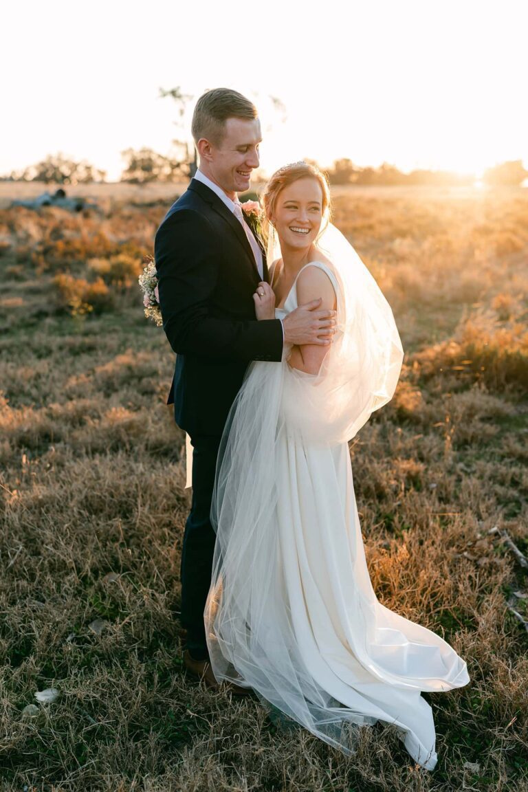 golden hour gold coast wedding photo of bride and groom