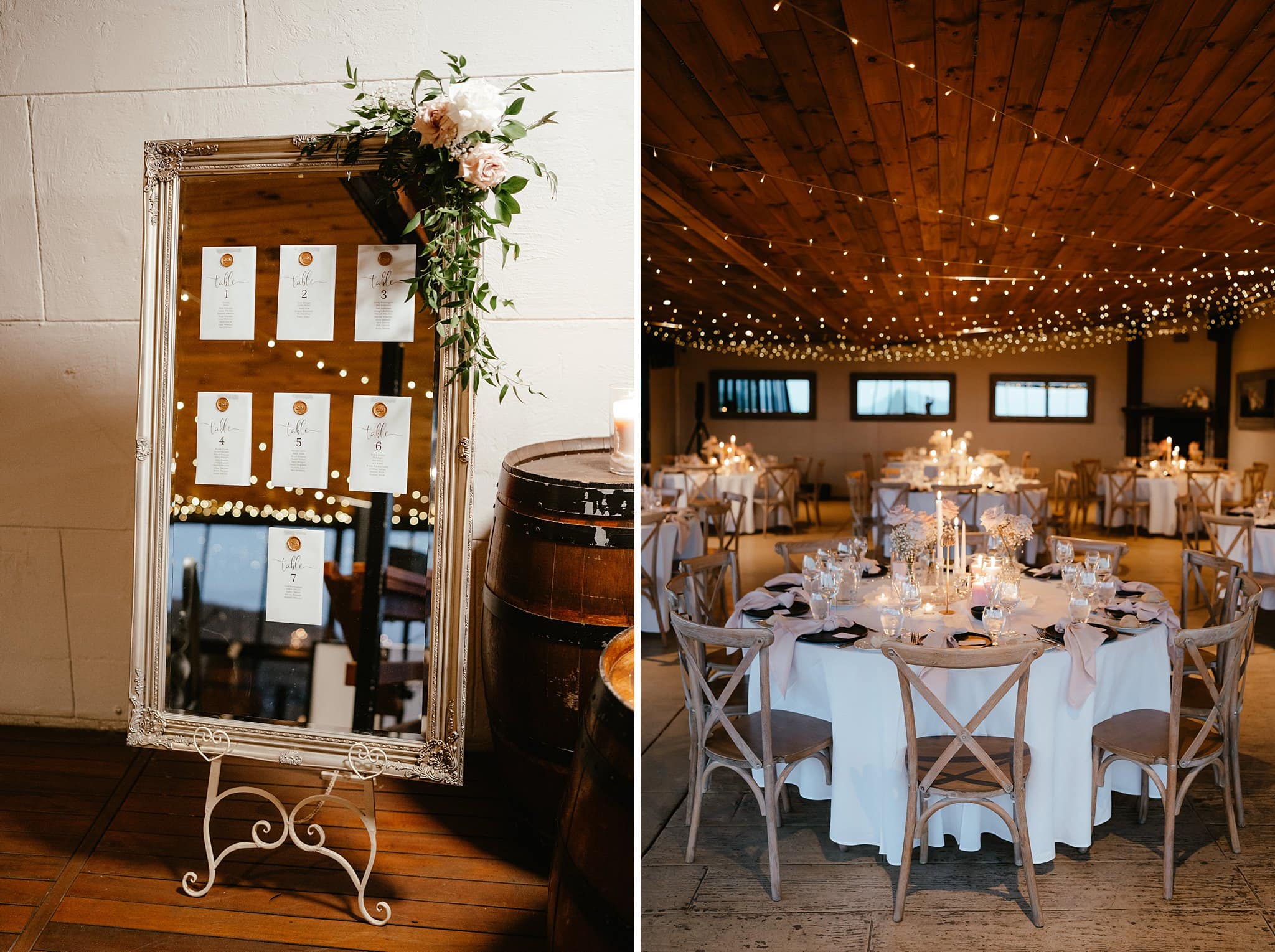 reception details at preston peak wines with flowers and table decorations