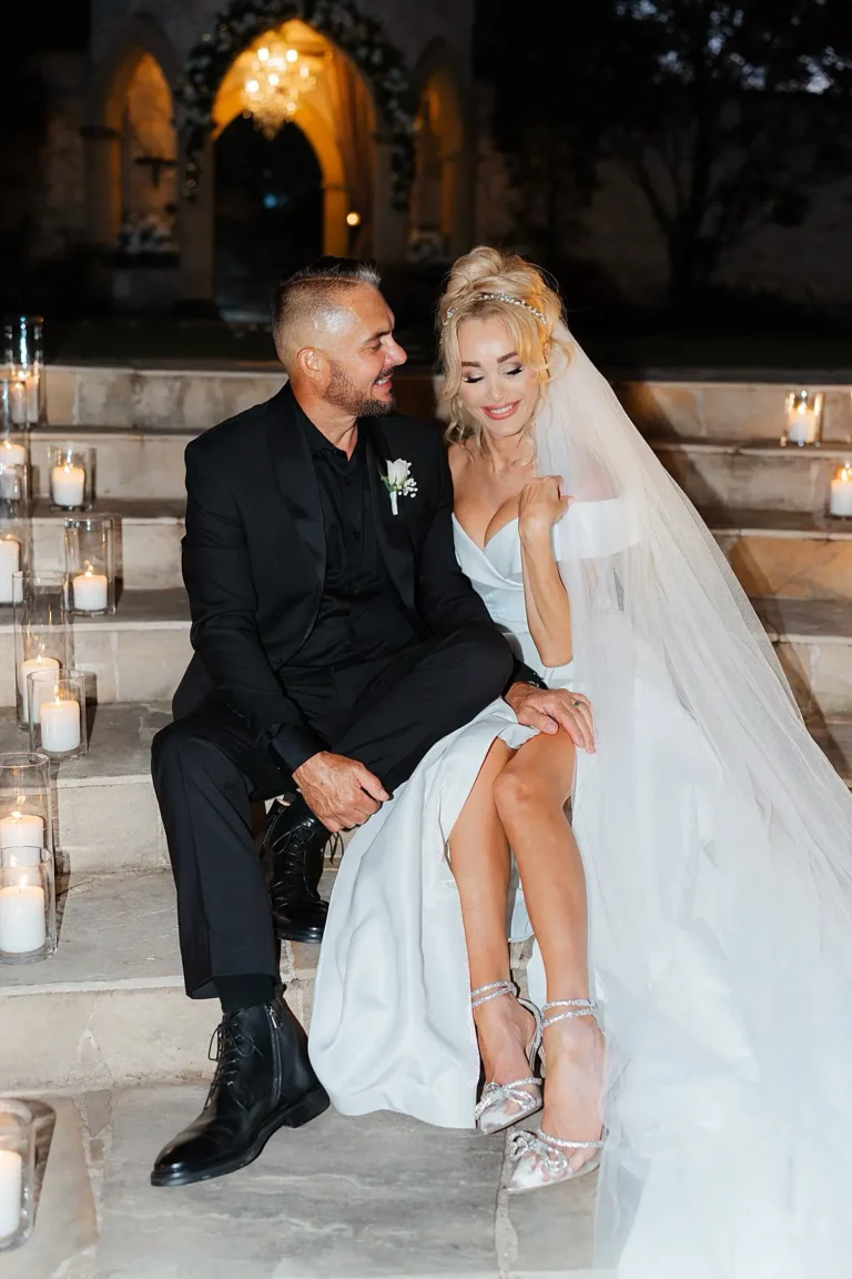 Night photo bride and groom evergreen garden venue gold coast